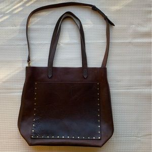 Rare! Madewell dark brown leather brass studded medium transport tote!